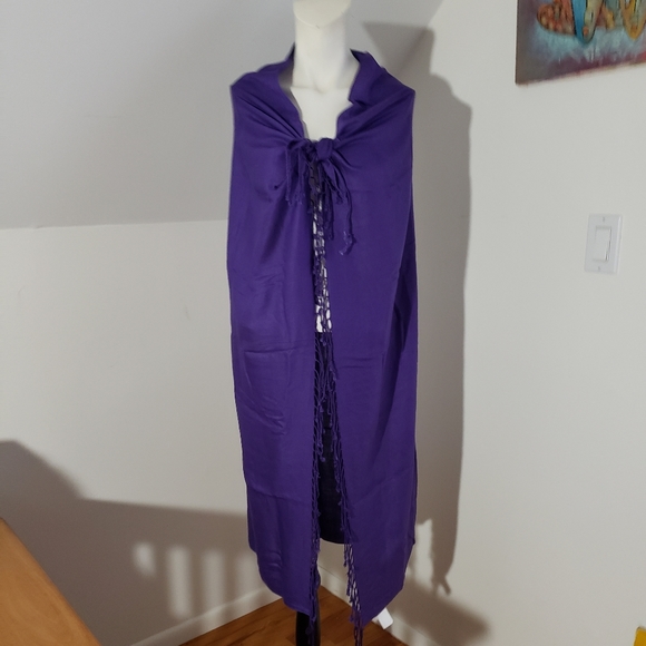 ECHO Deep Purple Rayon Large Scarf with Fringe. - Picture 6 of 14